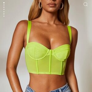 OhPolly Lime Green mesh corset crop top